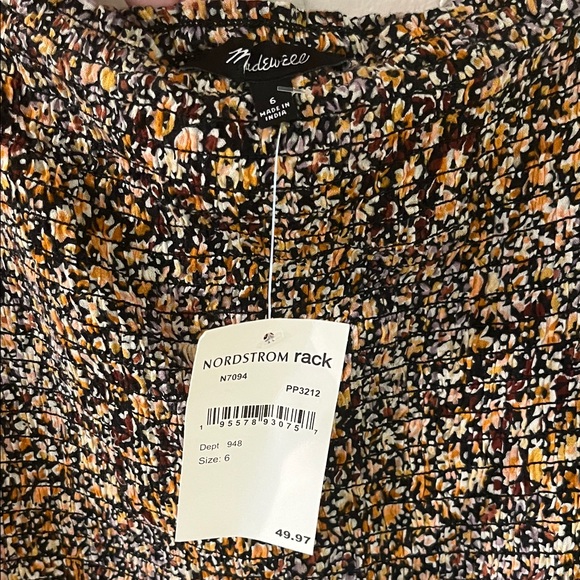 Madewell Black and Mustard Smocked Floral Peplum Top - Picture 3 of 7